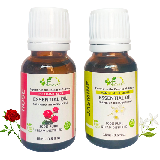 Rose & Jasmine Essential Oil for Hydrates Skin, Reduces Frizz, Strengthens Hair & Promotes Relaxation