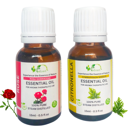 Rose & Citronella Essential Oil for Repels Insects, Purifies Air, Reduces Blemishes & Refreshes Skin