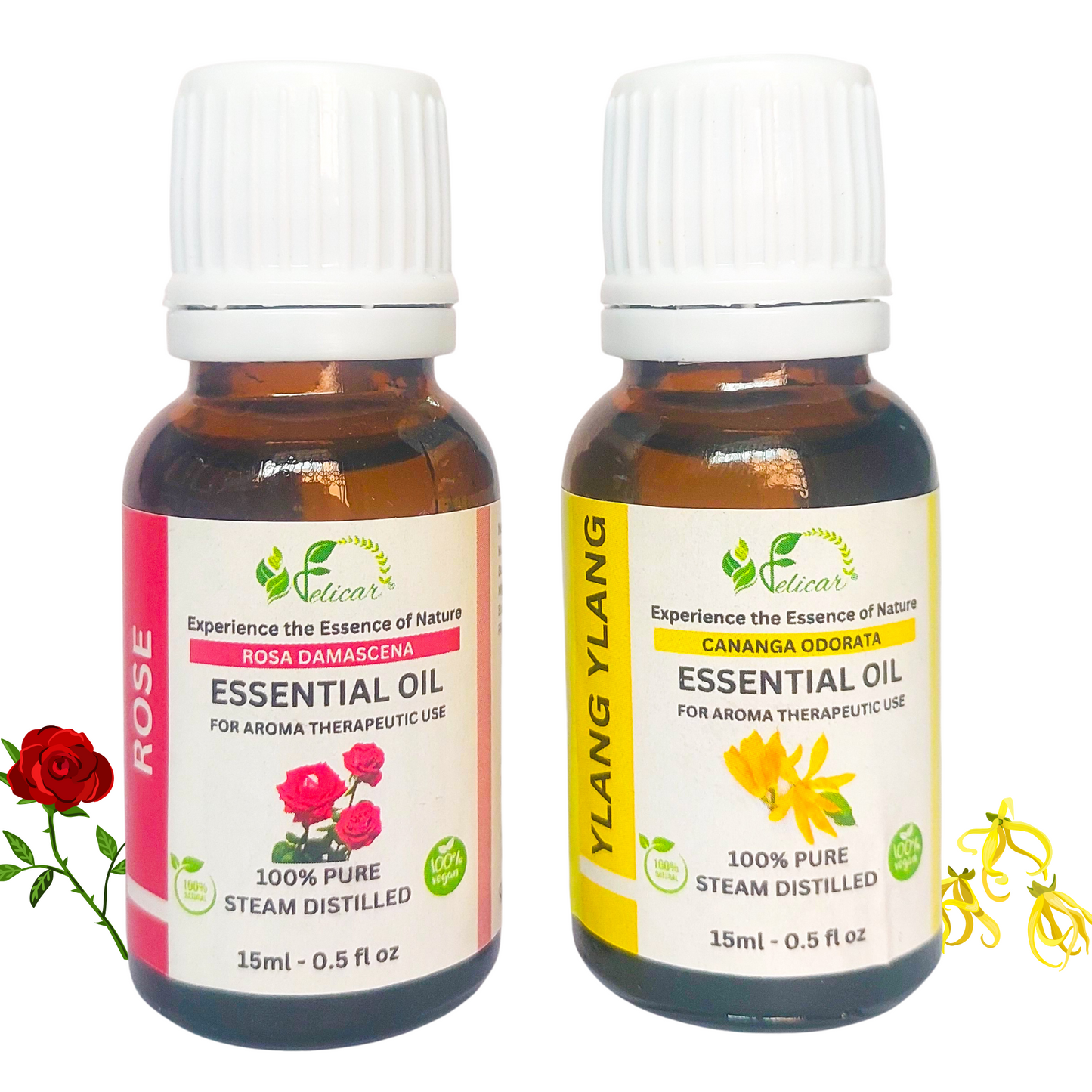 Rose & Ylang Ylang Essential Oil for Balances Skin, Strengthens Hair, Reduces Stress & Promotes Emotional Well Essential Oil for being