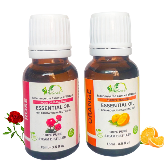 Rose & Orange Essential Oil for Nourishes Skin, Reduces Blemishes, Promotes Glowing Complexion & Uplifts Mood