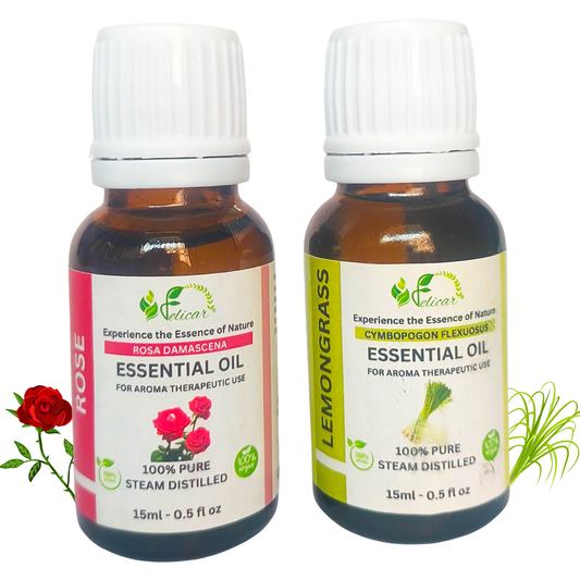 Rose & Lemongrass Essential Oil for Tones Skin, Reduces Blemishes, Purifies Air & Boosts Mood