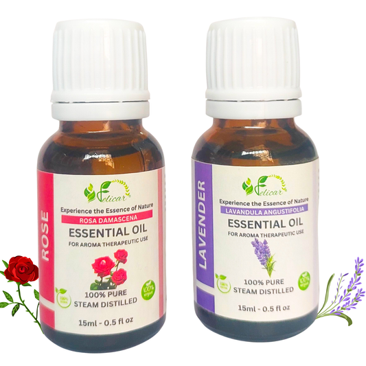 Rose & Lavender Essential Oil for Soothes Skin, Reduces Stress, Improves Sleep & Hydrates Complexion